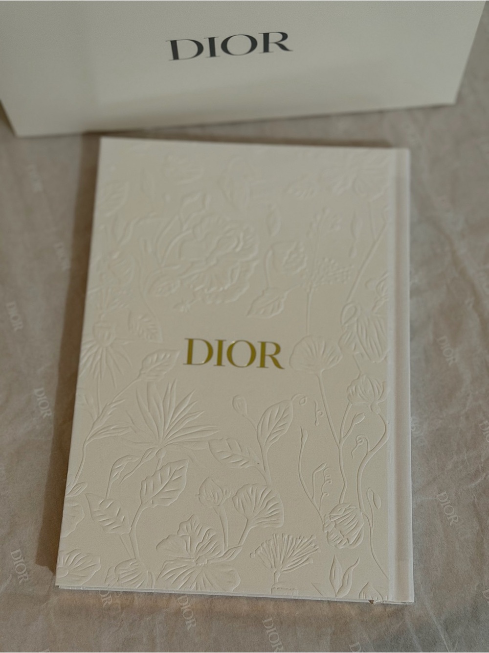 DIOR Cream Embossed Floral Wall Panel with Gold Logo